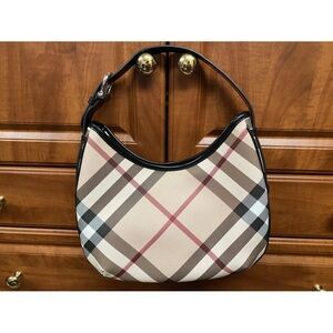 Burberry Beige and Black Women's Nova-Check Hobo Bag